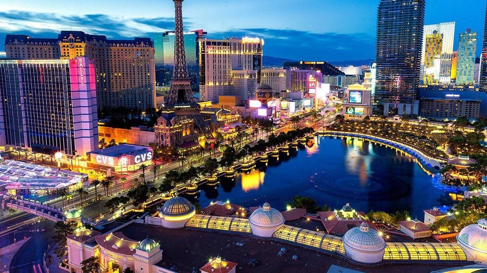 Aerial view of Las Vegas strip at dawn