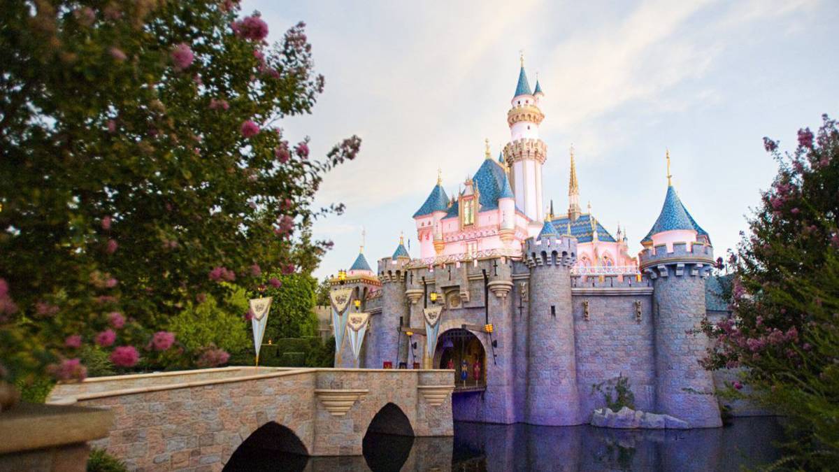 Exterior view of Sleeping Beauty's Castle at Disneyland in Los Angeles, California, USA