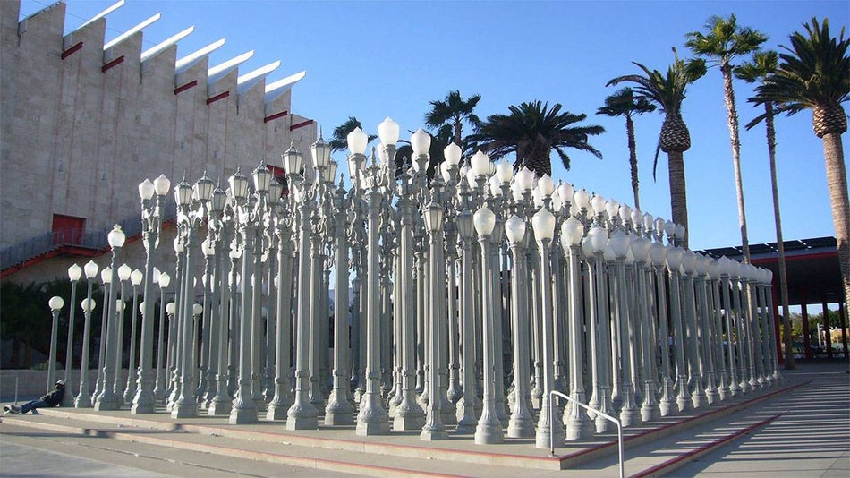 Lamp posts outside of Los Angeles County Museum ( LACMA ) in Los Angeles, California, USA