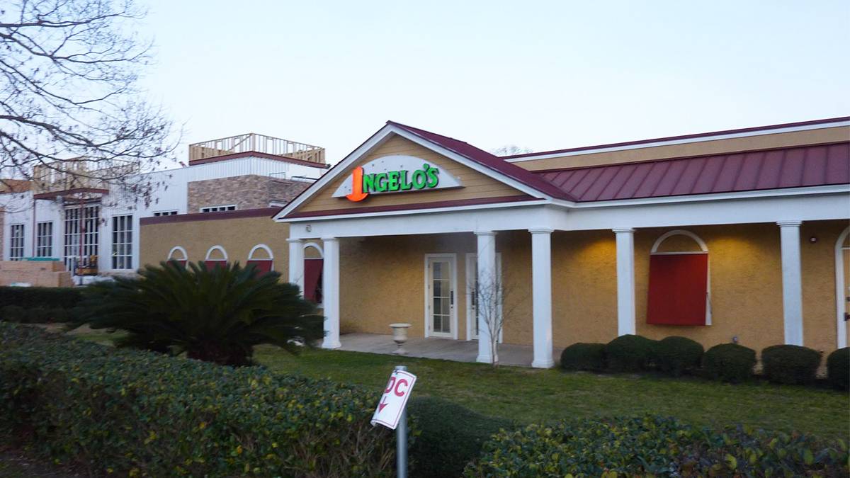 exterior view of the restaurant and sign at Angelo's Steak and Pasta in Myrtle Beach, South Carolina, USA