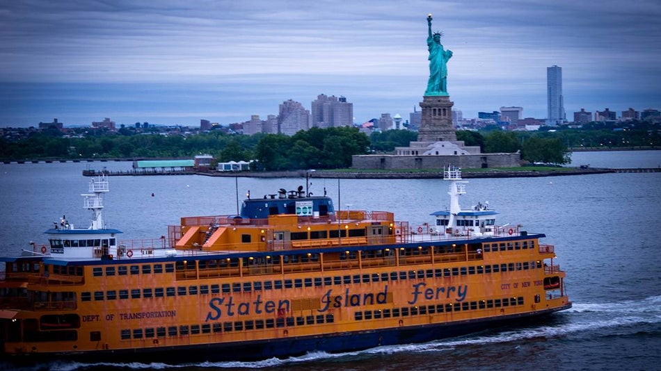 close up of staten island ferry on the water in new york city