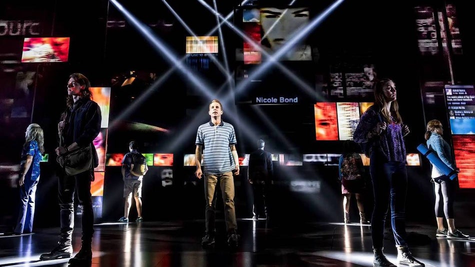 performers on stage during Broadway production of Dear Evan Hansen in NYC, New York, USA