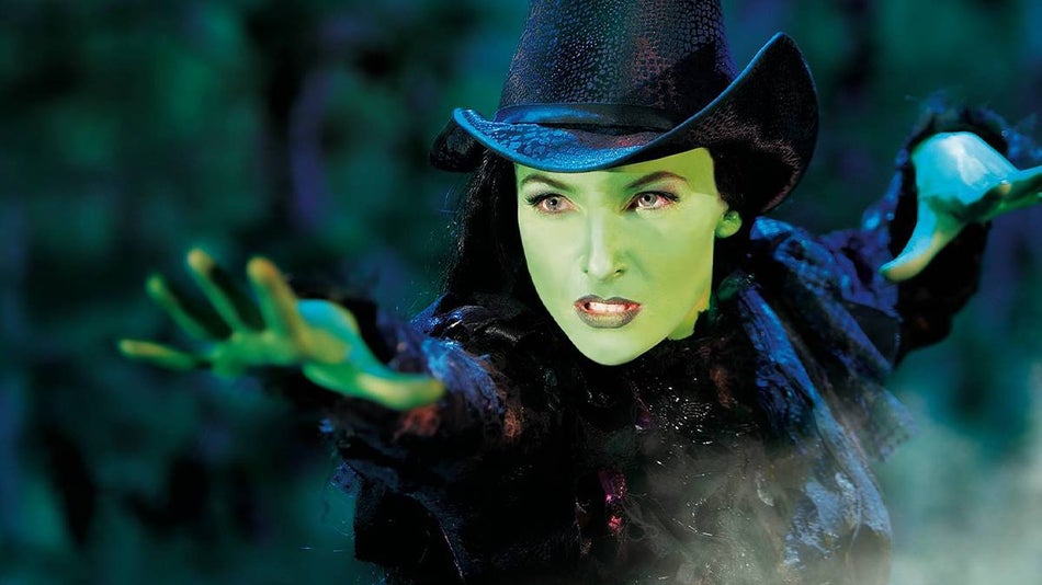 Close up photo of Elphaba from WICKED The Musical on Broadway in NYC, New York, USA