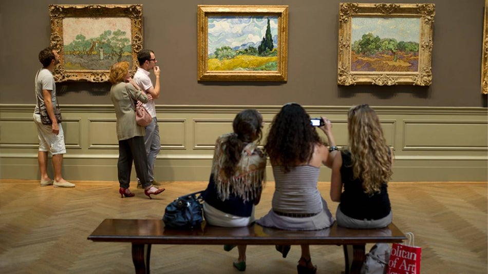 People Looking at Van Gogh Artwork inside the Metropolitan Museum of Art - NYC, New York, USA