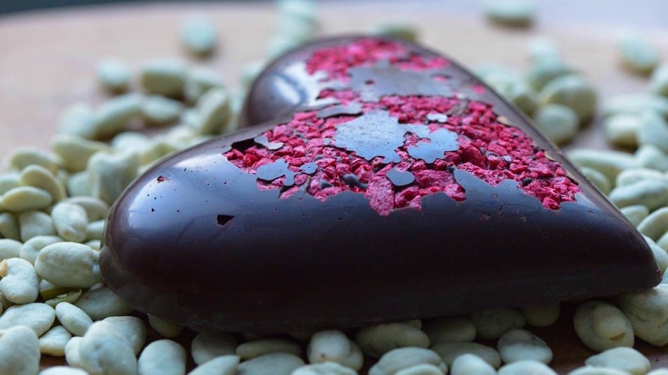 large chocolate covered heart served at SOMA Chocolatemaker in Toronto, Ontario, Canada