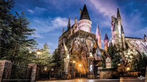External view of Harry Potter's Castle at Islands of Adventure in Orlando, Florida, USA