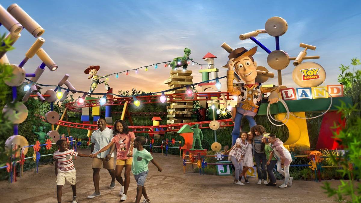 Family walking through Toy Story Land at Walt Disney World