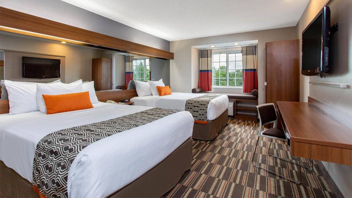 interior view of Microtel Inn & Suites by Wyndham Philadelphia Airport hotel room in Philadelphia, Pennsylvania, USA