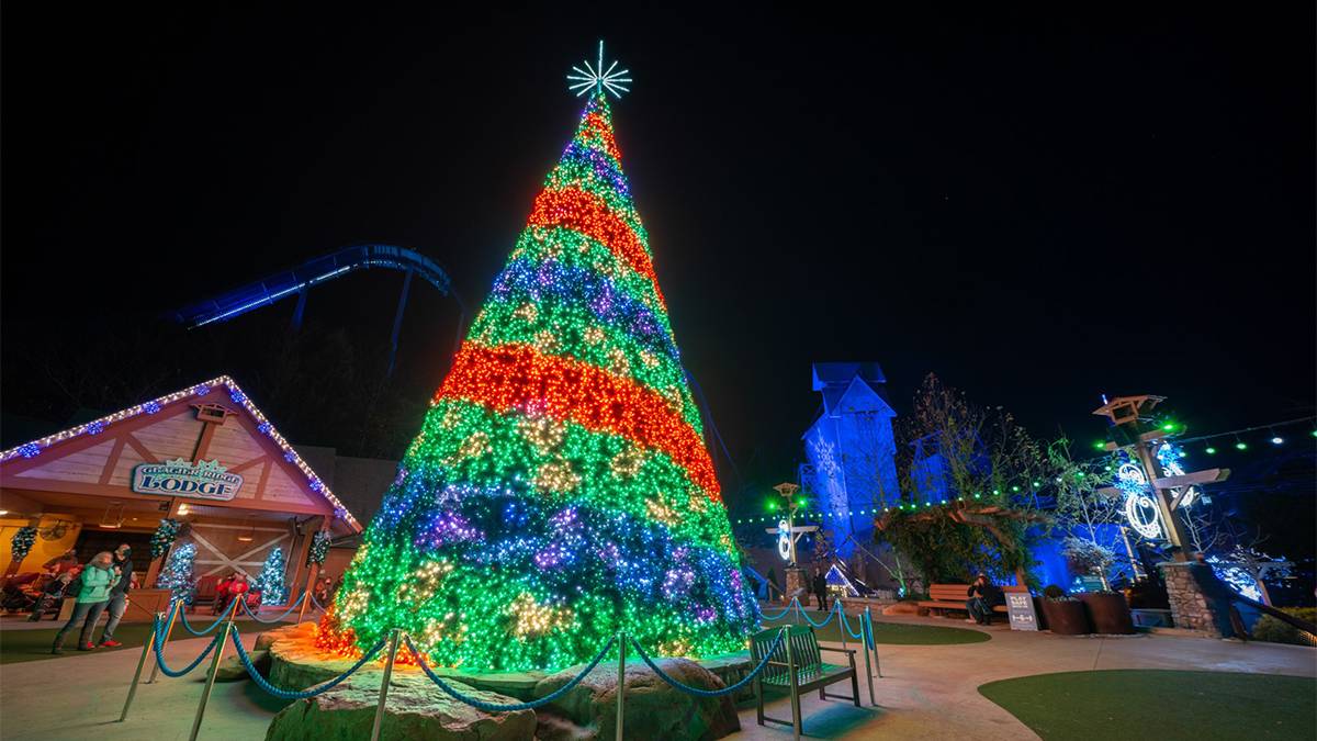 dollywood with christmas lights in Pigeon Forge, Tennessee, USA
