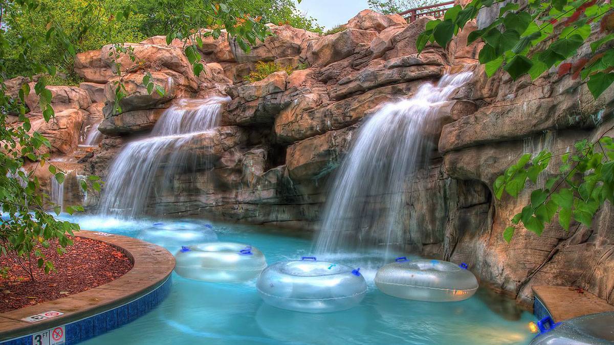 View of Riverstone Resort's Lazy River with waterfalls