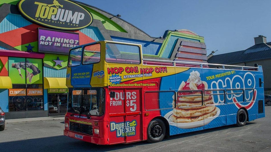 Double Decker Bus outside of the TopJump Trampoline & Extreme Arena in Pigeon Forge, Tennessee, USA