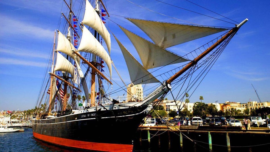an iron-hulled sailing ship Star of India in the harbor in San Diego, California, USA
