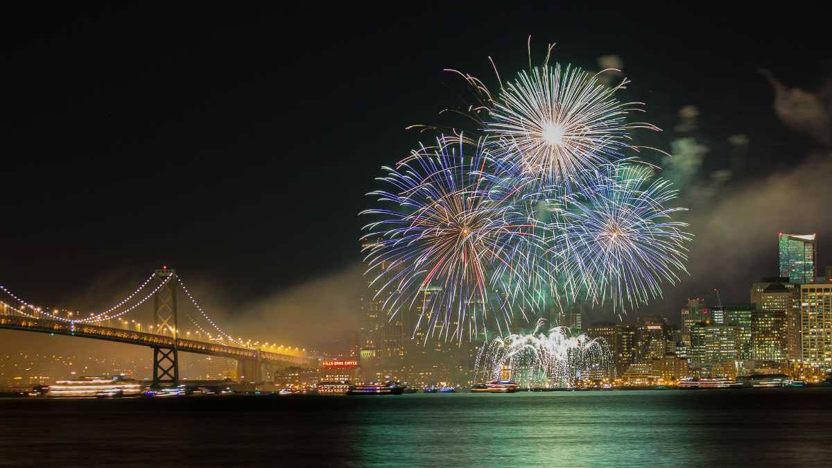 fireworks over san francisco bay for nye or fourth of july celebrations