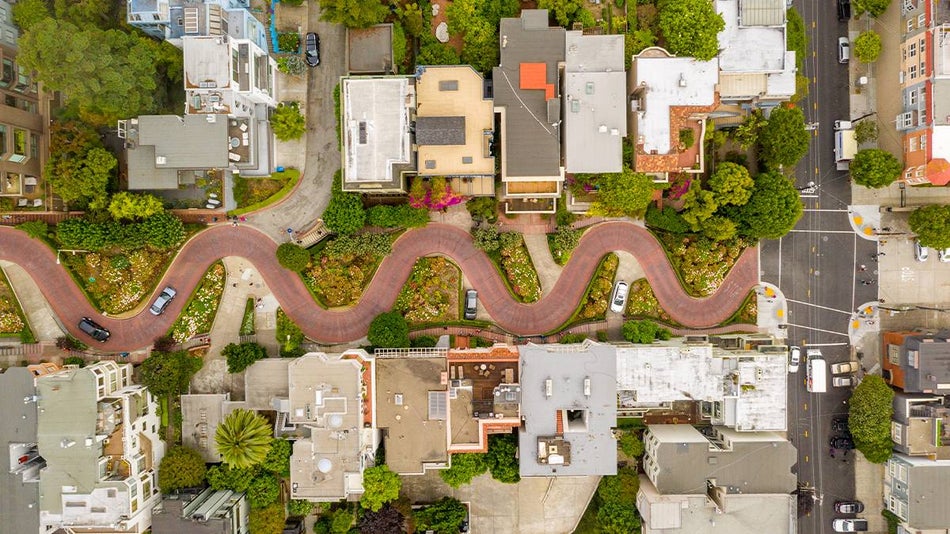 Aerial view of Lombard Street - San Francisco, California, USA