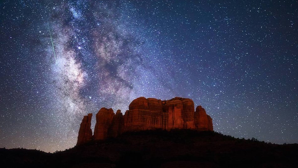 View of the Milky Way above Cathedral Rock in Sedona, Arizona, USA