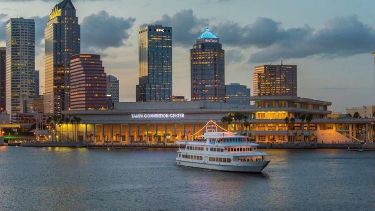 View of Star Ship Dinner Cruise in front of the Tampa Convention Center in Tampa, Florida, USA