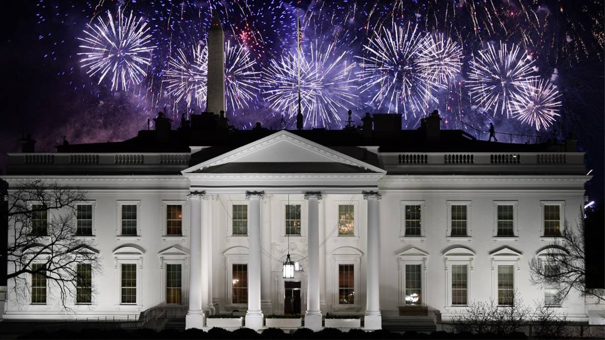 Close up shot of fireworks behind the White House in Washington, DC, USA