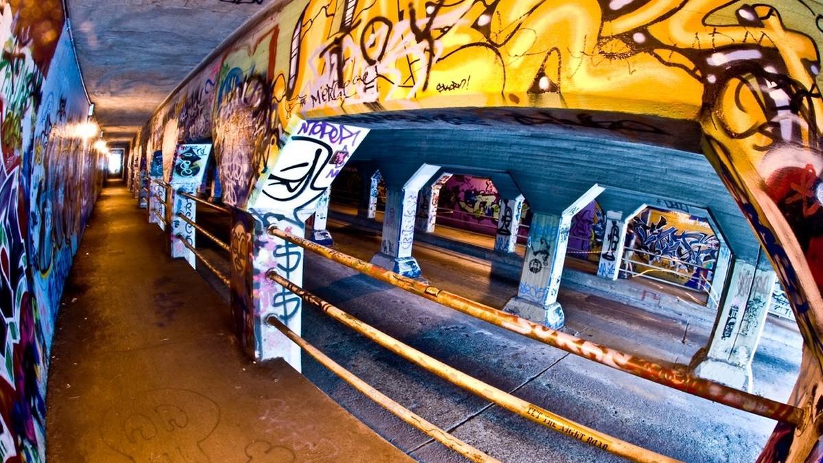 underground subway tunnels with street art