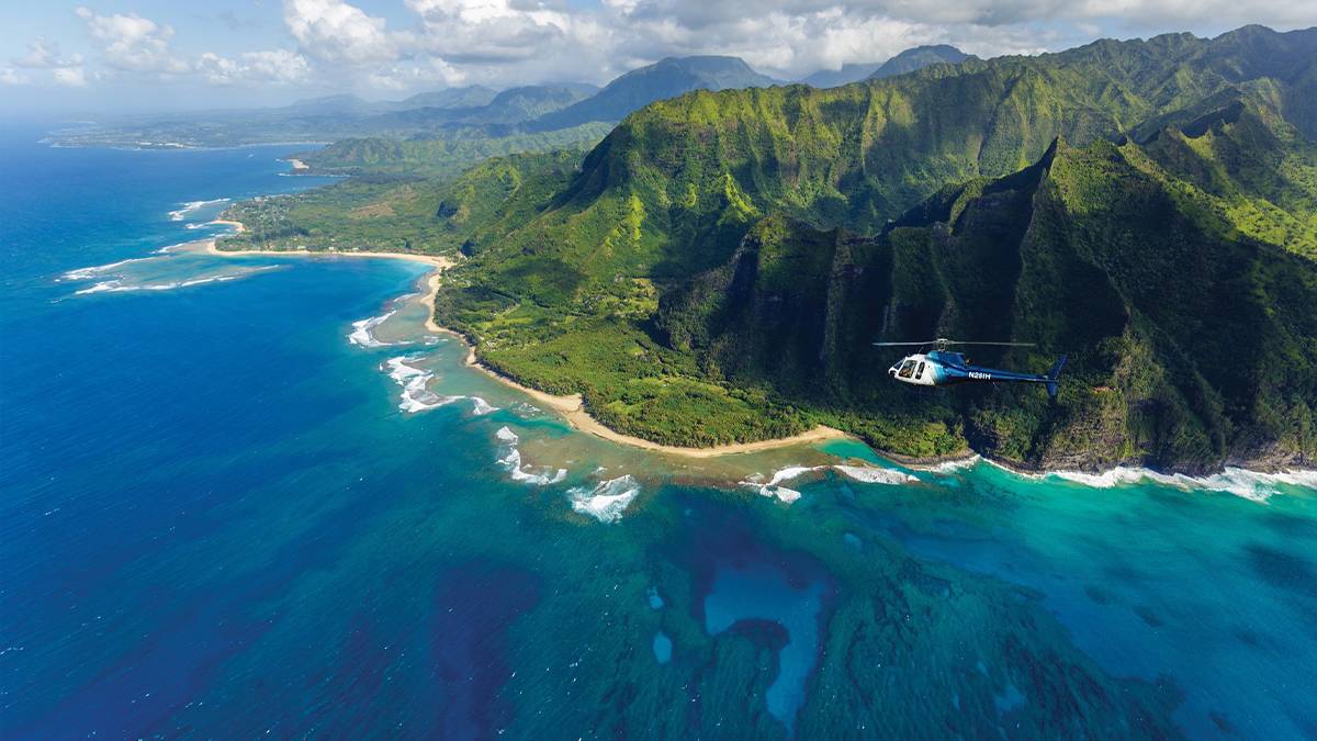 helicopter flying over hawaii
