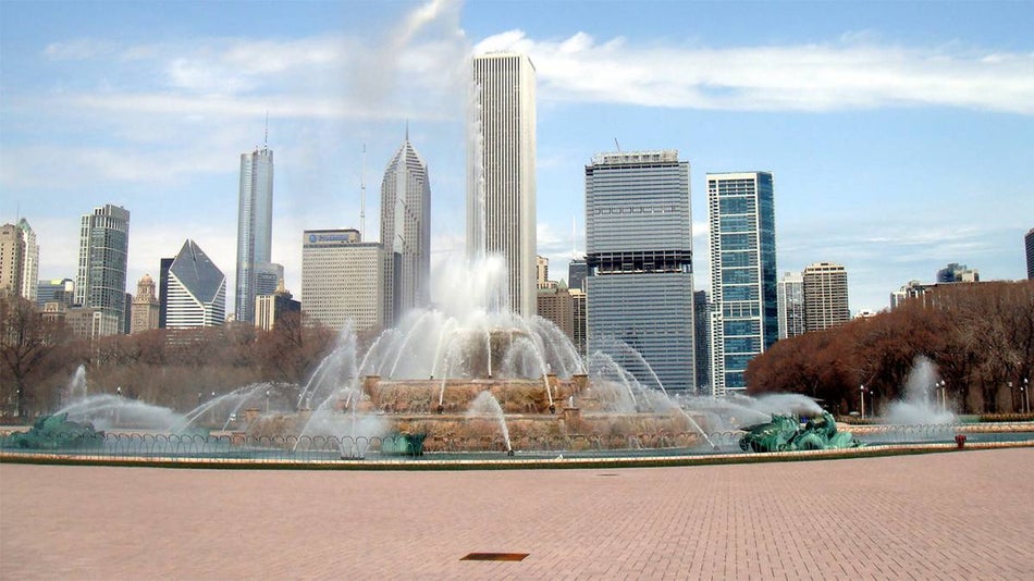 Buckingham Fountain Surrounded by Skyscrapers - Chicago, Illinois, USA