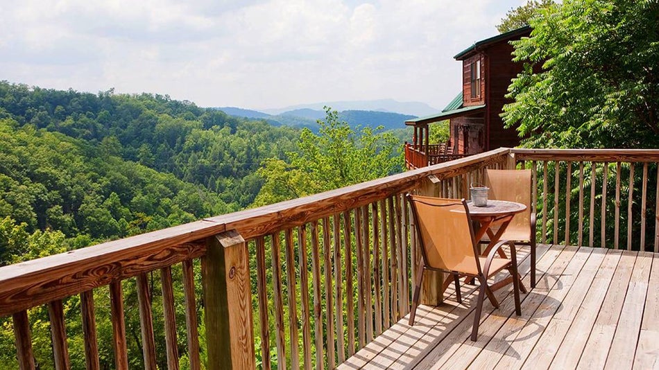 Chairs on a Deck Overlooking the Smoky Mountains - Gatlinburg, Tennessee, USA