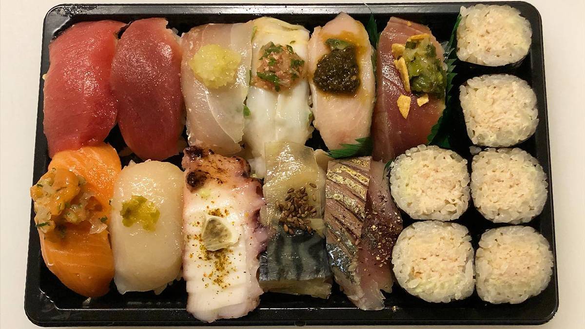 Close up photo of a sushi bento box with all different kinds of sushi from Sushi Sasabune in Honolulu, Hawaii, USA