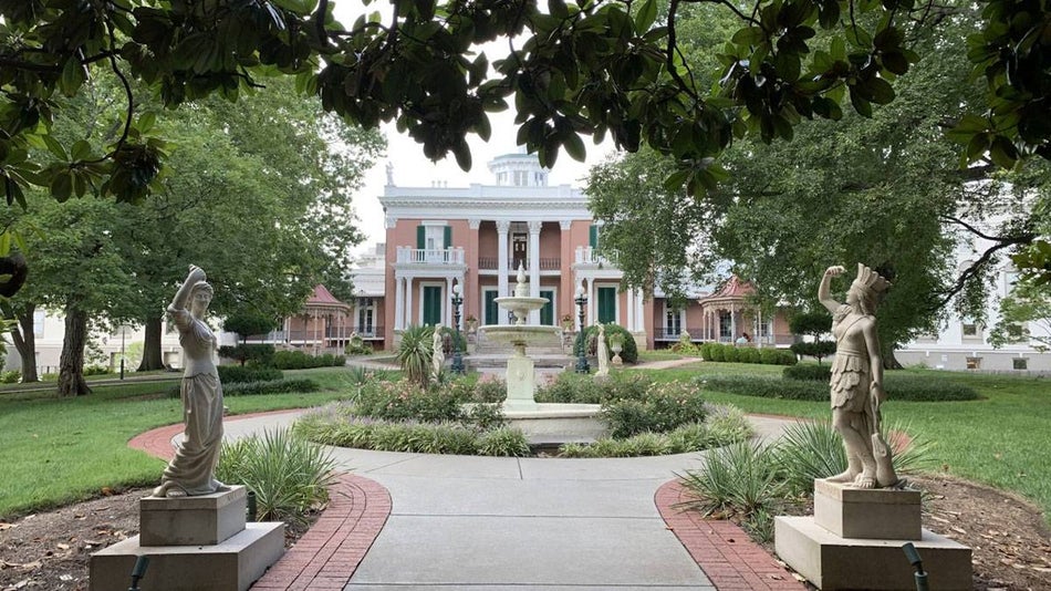 exterior view of Belmont Mansion and Nashville Historic House Museum on a sunny day in Nashville, Tennessee, USA