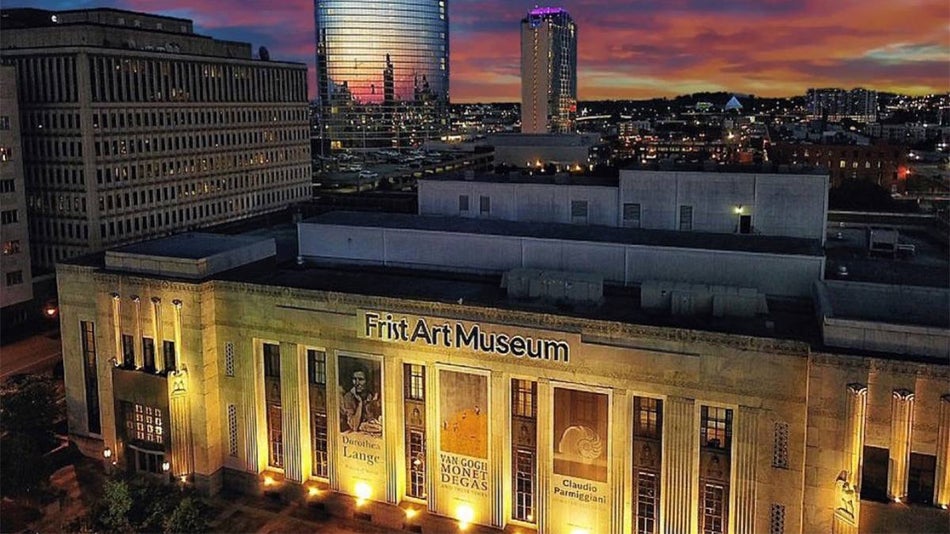 Aerial view of First art museum at sunset in Nashville, Tennessee, USA