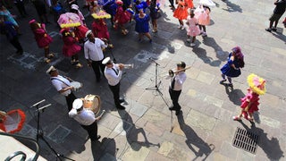 Group of dancers and musicians performing at the Jazz Museum in New Orleans, Louisana