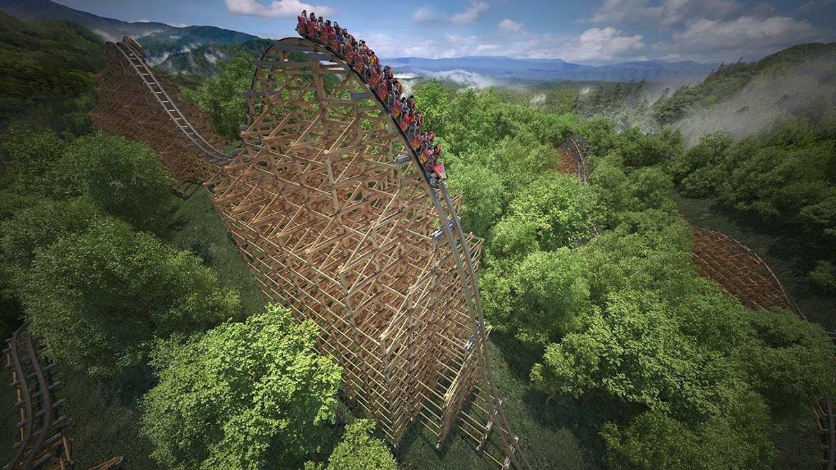 first drop of lightening rod roller coaster at dollywood