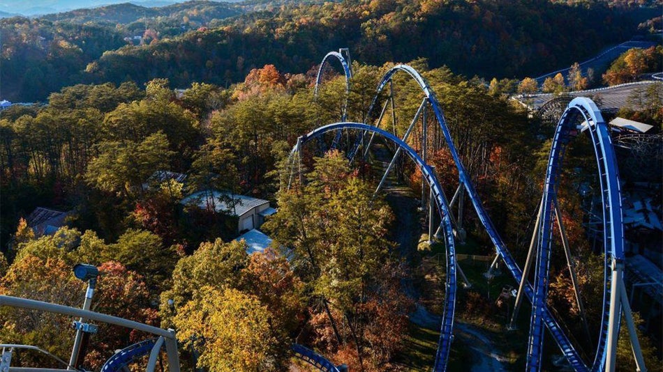 Aerial view of the countryside and Wild Eagle at Dollywood - Pigeon Forge, Tennessee, USA
