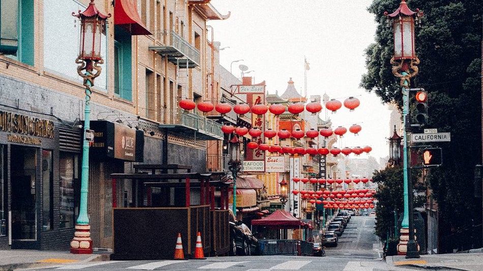 close up of streets of chinatown in san francisco, California USA