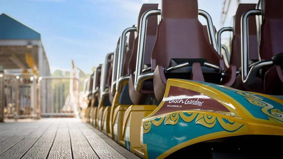 Close up photo of roller coaster seat at Busch Gardens in Williamsburg, Virginia, USA