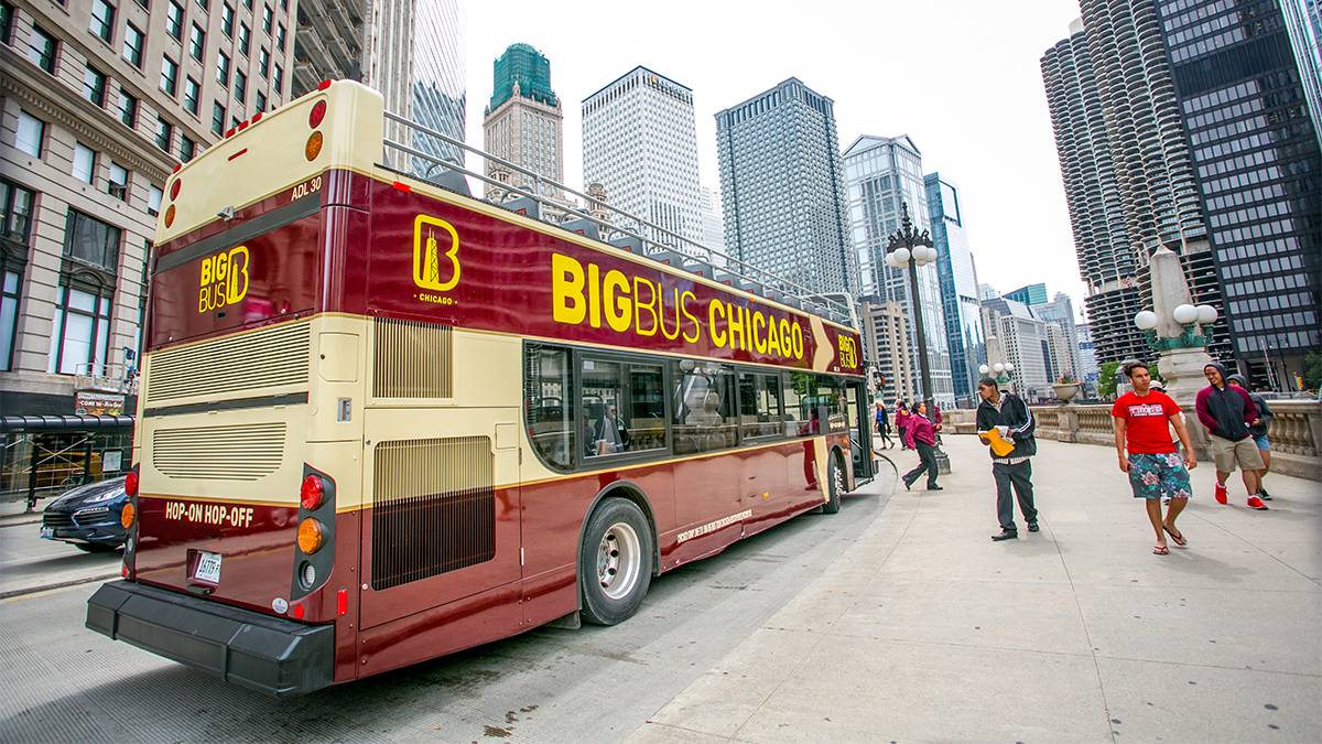 big bus on streets of downtown chicago