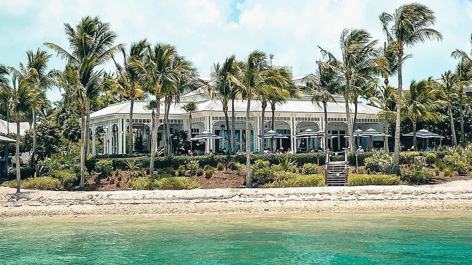 View of the Sunset Key Cottages from the water in Miami, Florida, USA