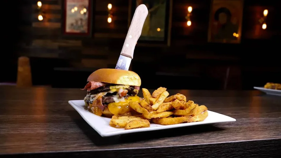 close up of a burger and fries at Liberty Tap Room & Grill in Myrtle Beach, South Carolina, USA