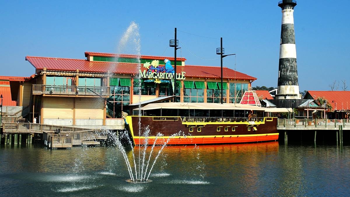 exterior view of the deck and Margaritaville restaurant in Myrtle Beach, South Carolina, USA