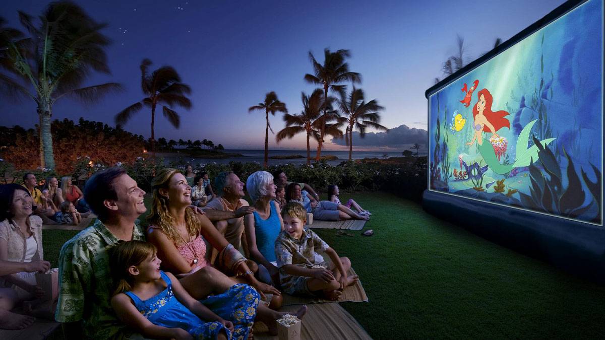 Families at an Outdoor Movie at Aulani - A Disney Resort & Spa - Oahu, Hawaii, USA