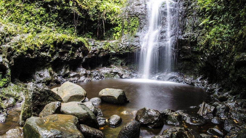 view of waterfall in oahu hawaii