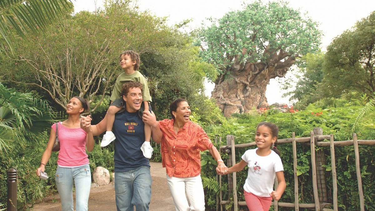 family walking through disney world's animal kingdom