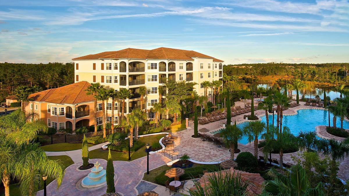 external view of WorldQuest Orlando Resort and swimming pools located in Orlando, Florida, USA