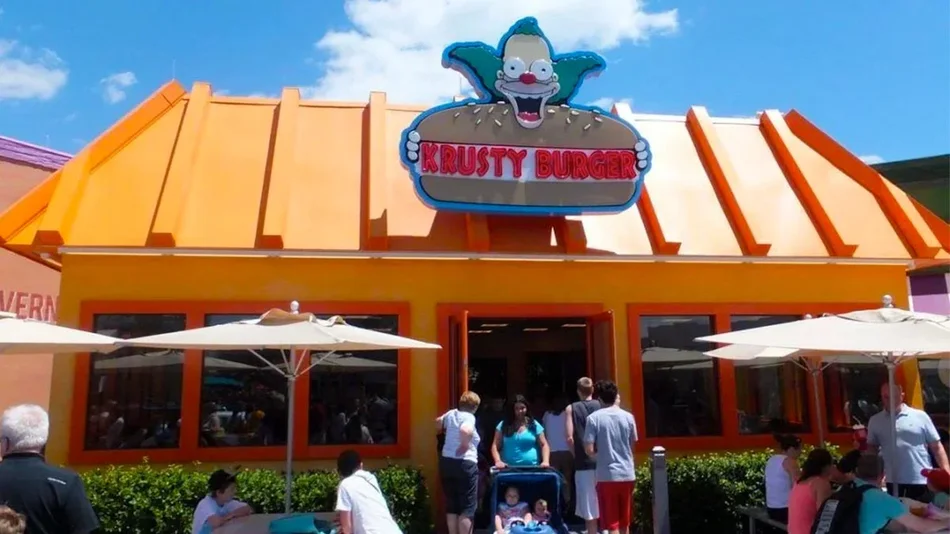 Families dining at the Krusty Burger at Universal Studios Orlando - Orlando, Florida, USA
