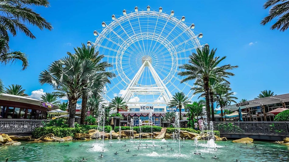 ground view of The Wheel at ICON Park in Orlando, Florida, USA
