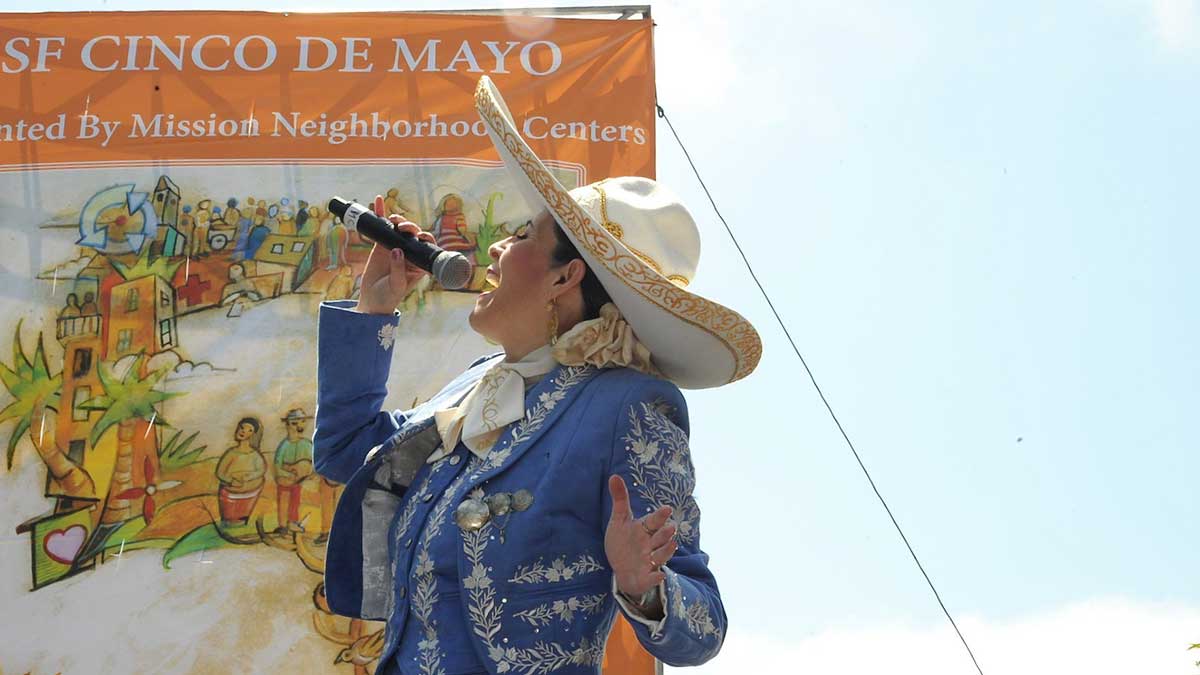 San Francisco Cinco de Mayo performer in traditional fashion in San Francisco, CA, USA