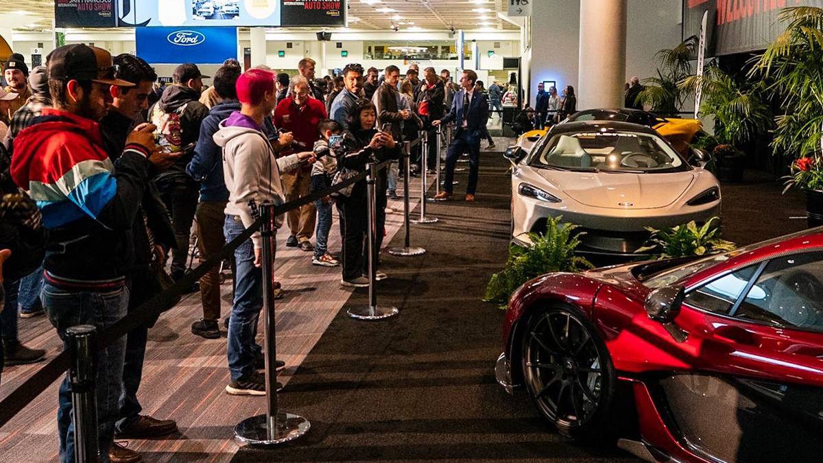 people looking at cars at the San Francisco International Auto Show in San Francisco, CA, USA