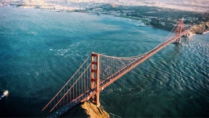 aerial view of the golden gate bridge and san francisco bay