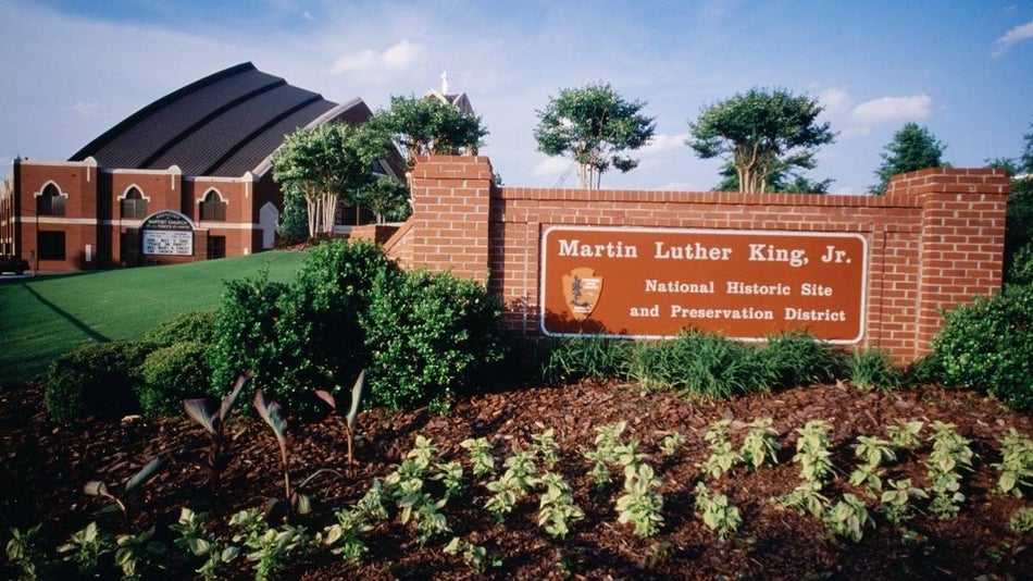 brick sign at entrance to Martin Luther King, Jr. National Historic Site in Atlanta