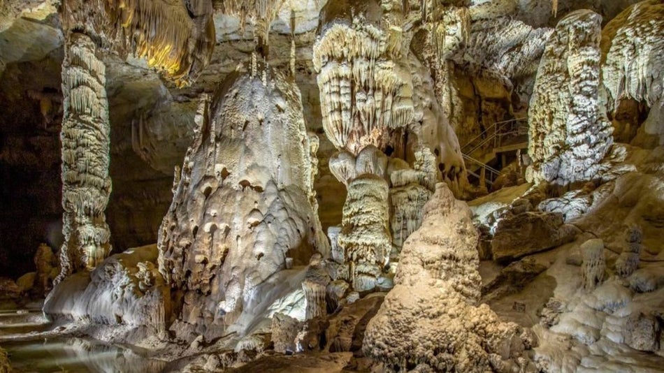 Wide shot of cavern underground at Natural bridge caverns in san antonio