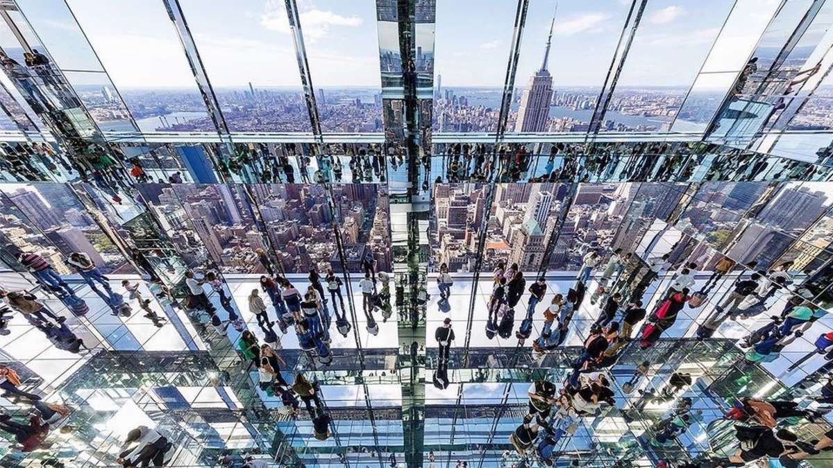 Dimmensional mirrors and glass indoors at Summit One Vanderbilt