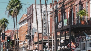 Brick building lined street in Ybor City, Tampa, Florida